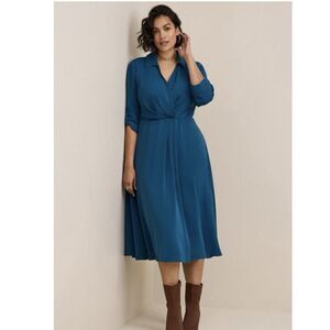 NWT Torrid Midi Studio Crepe De Chine Legion Blue Collared Shirt Dress Size 3X
